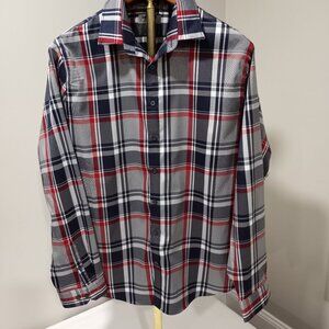 EXPRESS BLUE/RED CHECK PERFORMANCE DRESS SHIRT SLIM FIT MEN SIZE XL